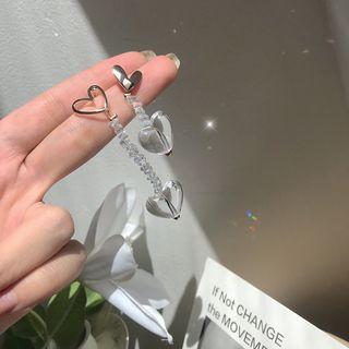 Non-matching Transparent Heart Dangle Earring