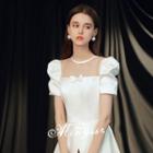 Short-sleeve Bow A-line Wedding Gown