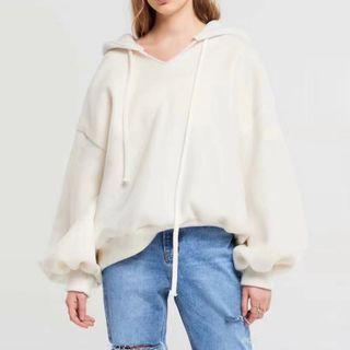 Drop-shoulder Hoodie White - One Size