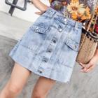 Buttoned Inset Shorts A-line Denim Skirt