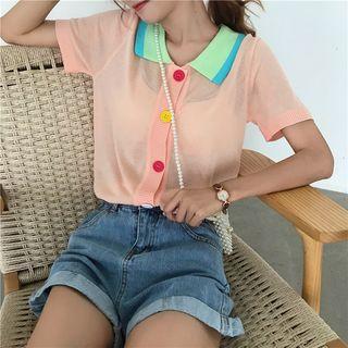 Short-sleeve Buttoned Knit Polo Shirt