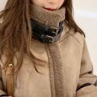 Contrast-taping Faux-shearling Coat Cocoa - One Size