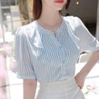 Drape-front Stripe Blouse