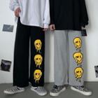 Smiley Face Print Straight Leg Sweatpants