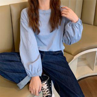 Round-neck Plain Flare Long-sleeve Top