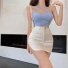One Shoulder Top / Denim Mini Skirt
