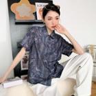 Elbow-sleeve Floral Check Hawaiian Shirt