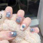 Bow & Heart Cloud Print Faux Nail Tips Z046 - Blue - One Size