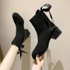 Knit Panel Lace-up Block Heel Short Boots
