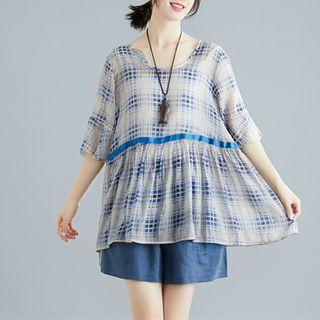 Retro Plaid Open-back Shirt