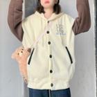 Bear Embroidered Hooded Button-up Jacket