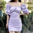 Square Neck Puff Short-sleeve Sheath Dress