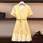 Short-sleeve Mini A-line Godet Dress