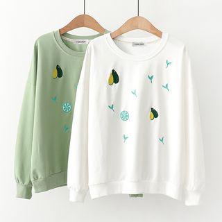 Avocado Embroidered Round Neck Pullover