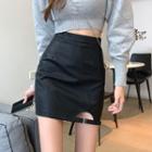 Faux Leather High-waist Cut-out A-line Mini Skirt