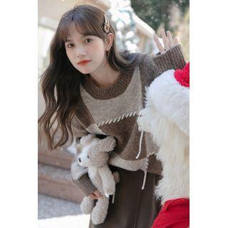 Two-tone Checkered Sweater Coffee - One Size