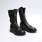 Genuine Leather Zipper Front Short Boots