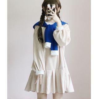 Long-sleeve Corduroy Dress With Hooded Shawl