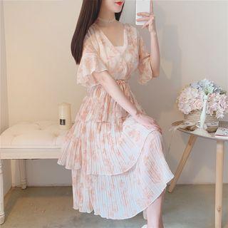 Ink Painting Print Bell Short-sleeve Dress