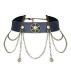 Gear Chained Faux Leather Choker Black - One Size