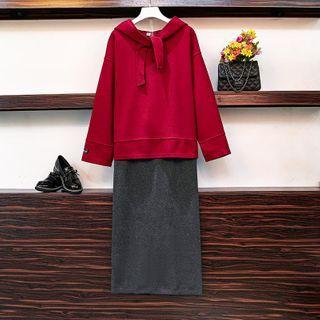 Set: Tie-neck Hoodie + Midi Pencil Skirt