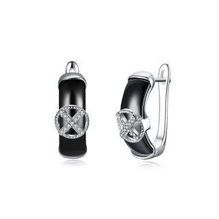 925 Sterling Silve Simple Elegant Noble Black Ceramic Earrings With Cubic Zircon Silver - One Size