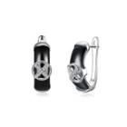 925 Sterling Silve Simple Elegant Noble Black Ceramic Earrings With Cubic Zircon Silver - One Size
