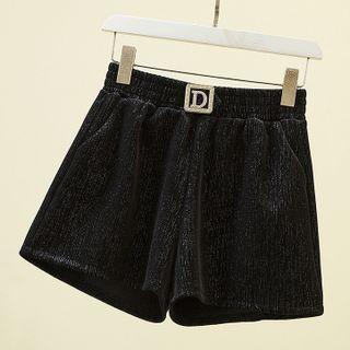 High-waist Plain Corduroy Wide-leg Shorts