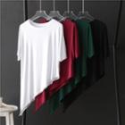 Plain Asymmetric Hem Short-sleeve T-shirt