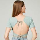 Eco-friendly Short-sleeve Lace Trim Open Back Crop Top