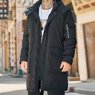 Long-sleeve Plain Cargo Hooded Long Jacket