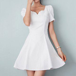 Pinstriped Short Sleeve A-line Dress