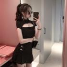 Striped Cutout Short-sleeve Slim-fit Top / Skirt