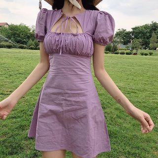 Cutout Puff-sleeve A-line Dress