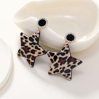 Star Leopard Print Resin Alloy Dangle Earring 1 Pair - Black & Red & Beige - One Size