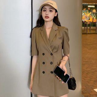 Double-breasted Elbow-sleeve Mini A-line Blazer Dress