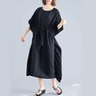 Plain Round-neck Short-sleeve Medium Maxi Dress Black - L