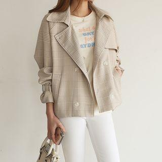 Double-breasted Checked Trench Jacket