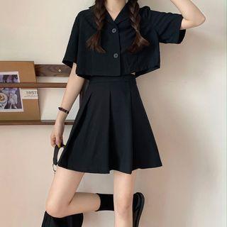 Notch Lapel Cropped Shirt / Pleated Mini Skirt (various Designs)