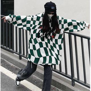 Chessboard Pattern Loose-fit Sweatshirt