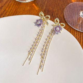 Bow Flower Drop Earring E5674 - 1 Pair - Gold & Purple & White - One Size