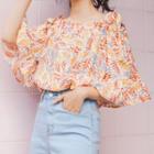 Floral Elbow-sleeve Top As Shown In Figure - One Size