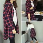 Long Sleeve Plaid Shirt Red + Blue - One Size