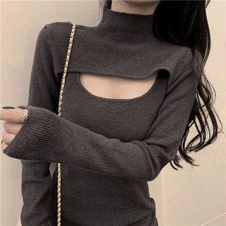 Mini Sheath Knit Tank Dress / Long-sleeve Crop Top Gray - One Size