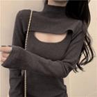 Mini Sheath Knit Tank Dress / Long-sleeve Crop Top Gray - One Size