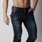Zip-front Embroidered Jeans