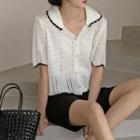 Collared Piped Scallop-edge Cardigan Ivory - One Size