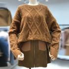 Cable Knit Sweater / Faux Suede Mini Pencil Skirt / Set