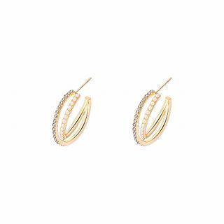 Rhinestone Hoop Earring 1 Pair - Stud Earrings - Gold - One Size