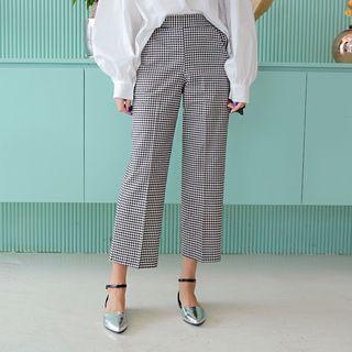 Gingham Straight-cut Dress Pants